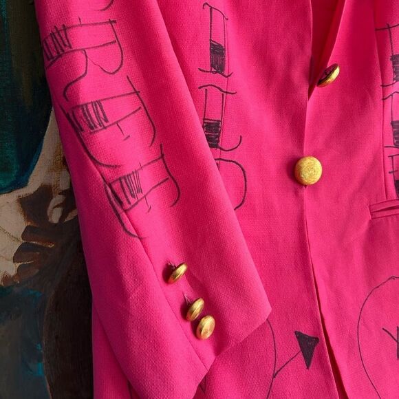 Studio J Cool Wool Pink Reworked Hand Drawn Blazer Vtg 90s - Picture 11 of 16